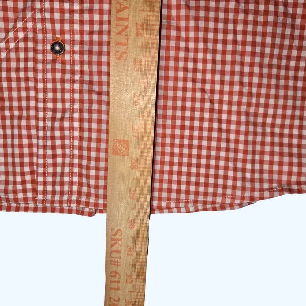 Orvis Active Fit Gingham Button Down Shirt Mens Large L/S Orange White 3HKY - Picture 7 of 7